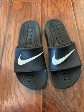 Nike Black Slides with White Swoosh